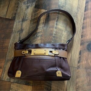 Tignanello Leather Shoulder Bag in Dark Brown with Tan Accents